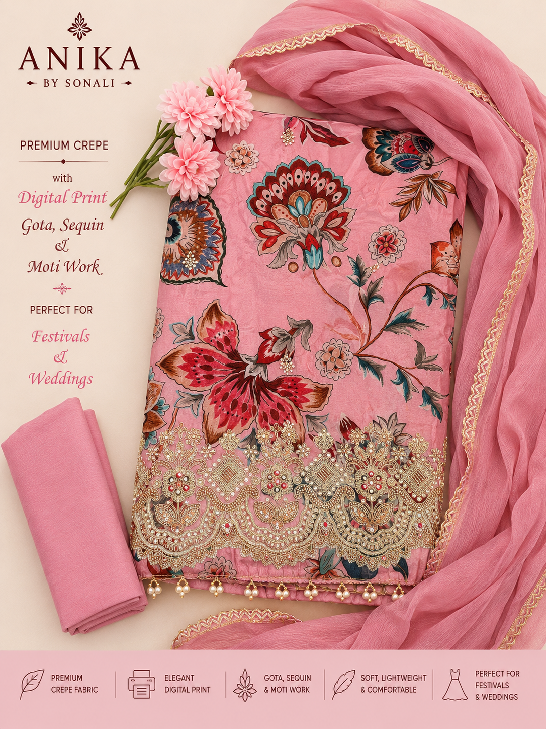 Premium Crepe with digital print Kurta Set
