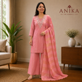 Pure Tissue Handwork Kurta Set with Palazzo & Dupatta