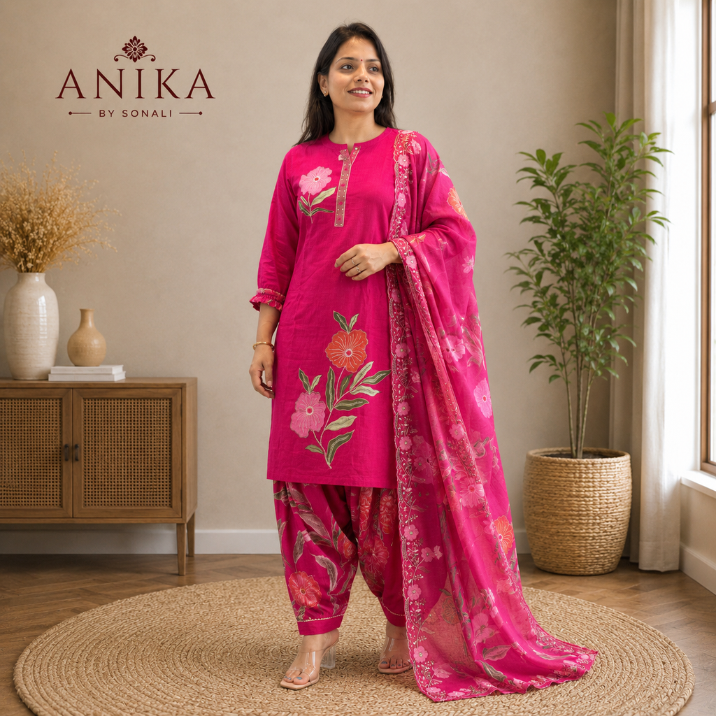 Premium Pink Floral Kurta Set
