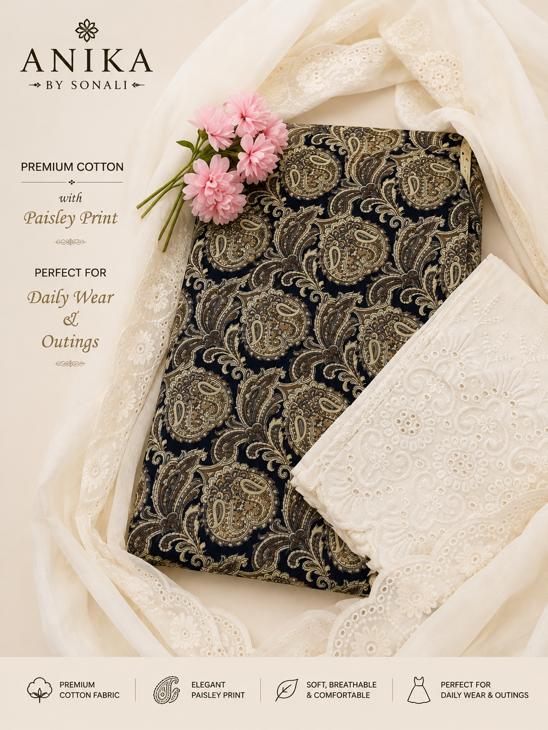 Pure Cotton Paisley Print Kurta Set