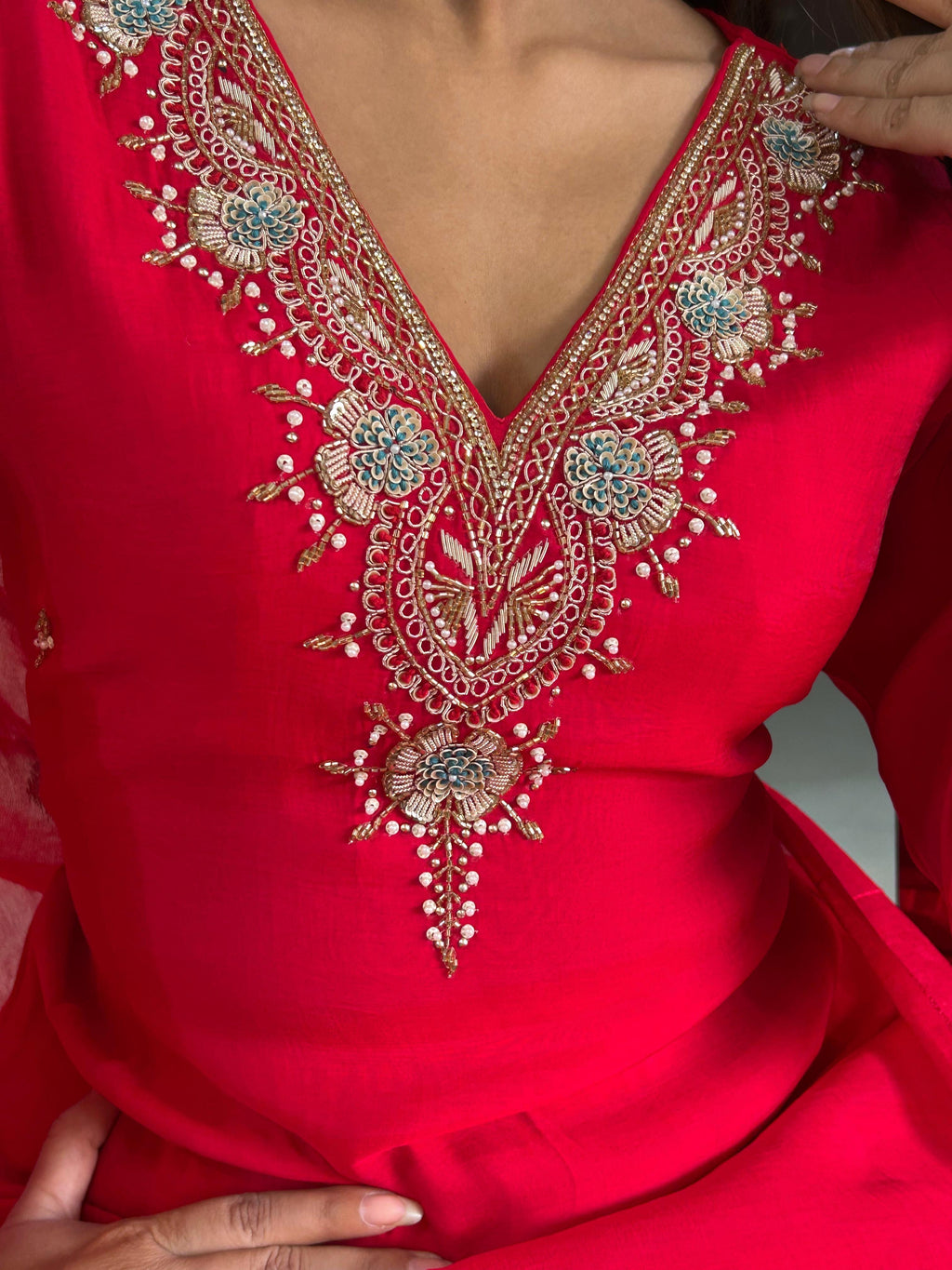 Mal Chanderi Kurta with handwork