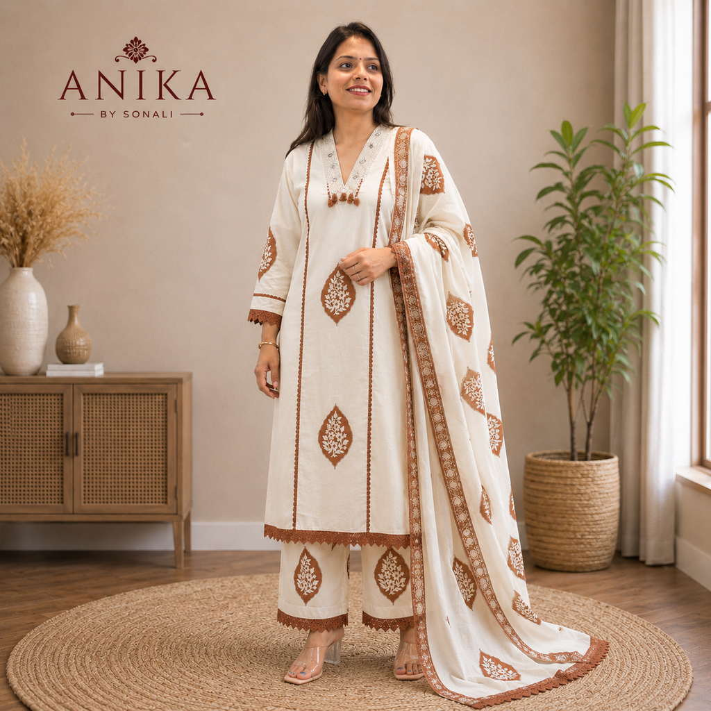 Mal Cotton Kurta Set With Lace Work And Elegant Print