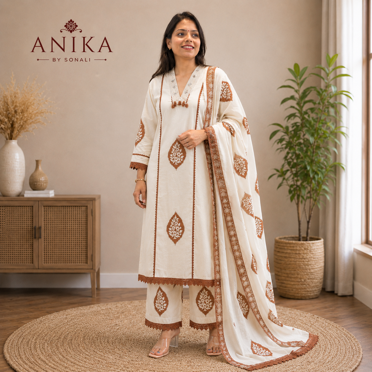 Mal Cotton Kurta Set With Lace Work And Elegant Print