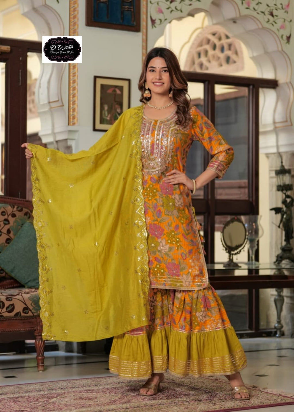 Modal silk Sharara Set with gotta Patti work