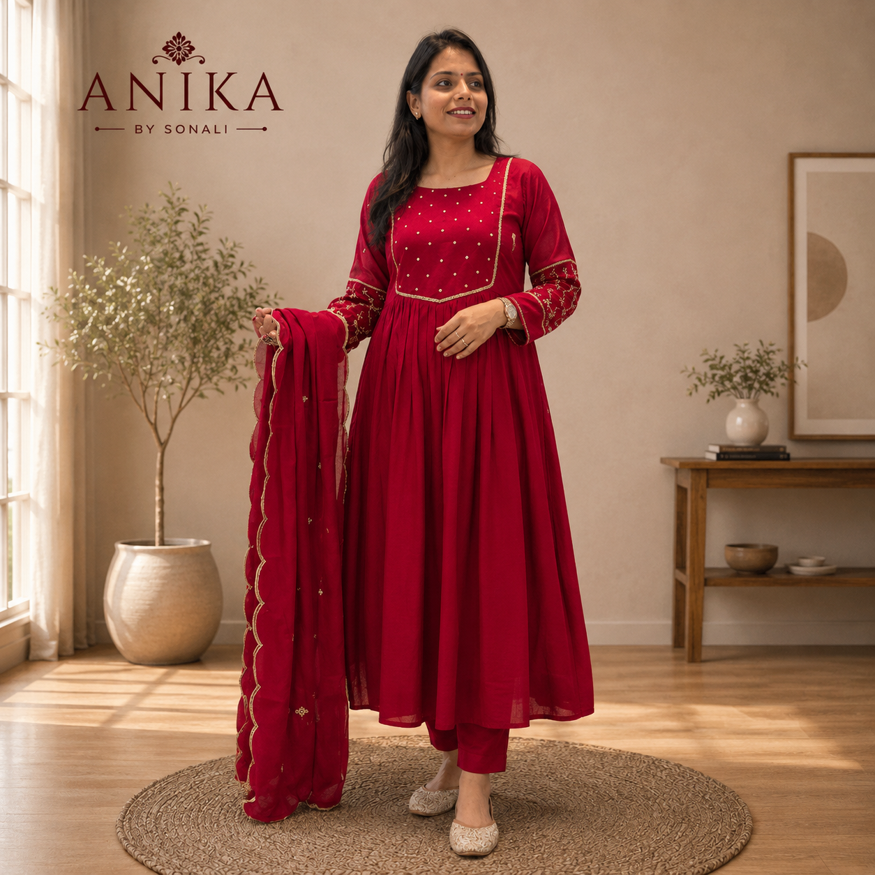 Mal Chanderi Handwork Kurta Set
