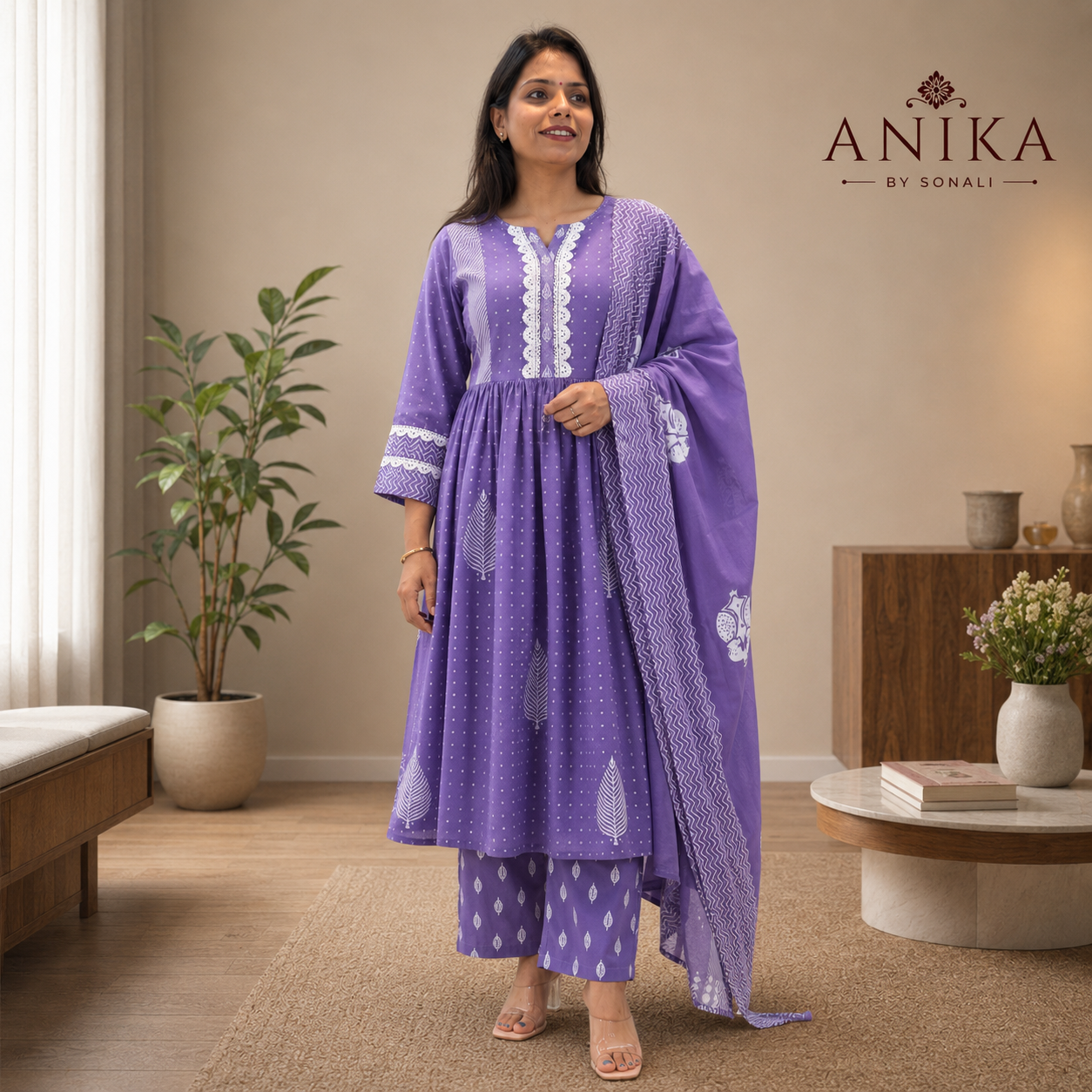 Pure cotton Printed Frock Style Kurta Set