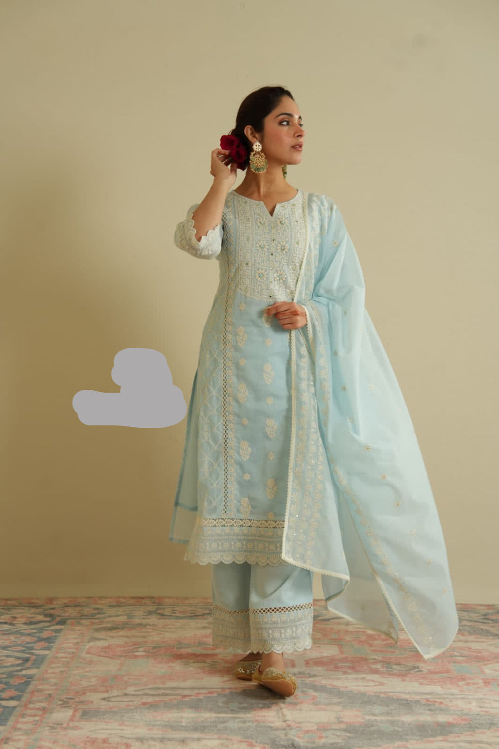 Luxurious Chanderi Fabric Chikankari Kurta Set