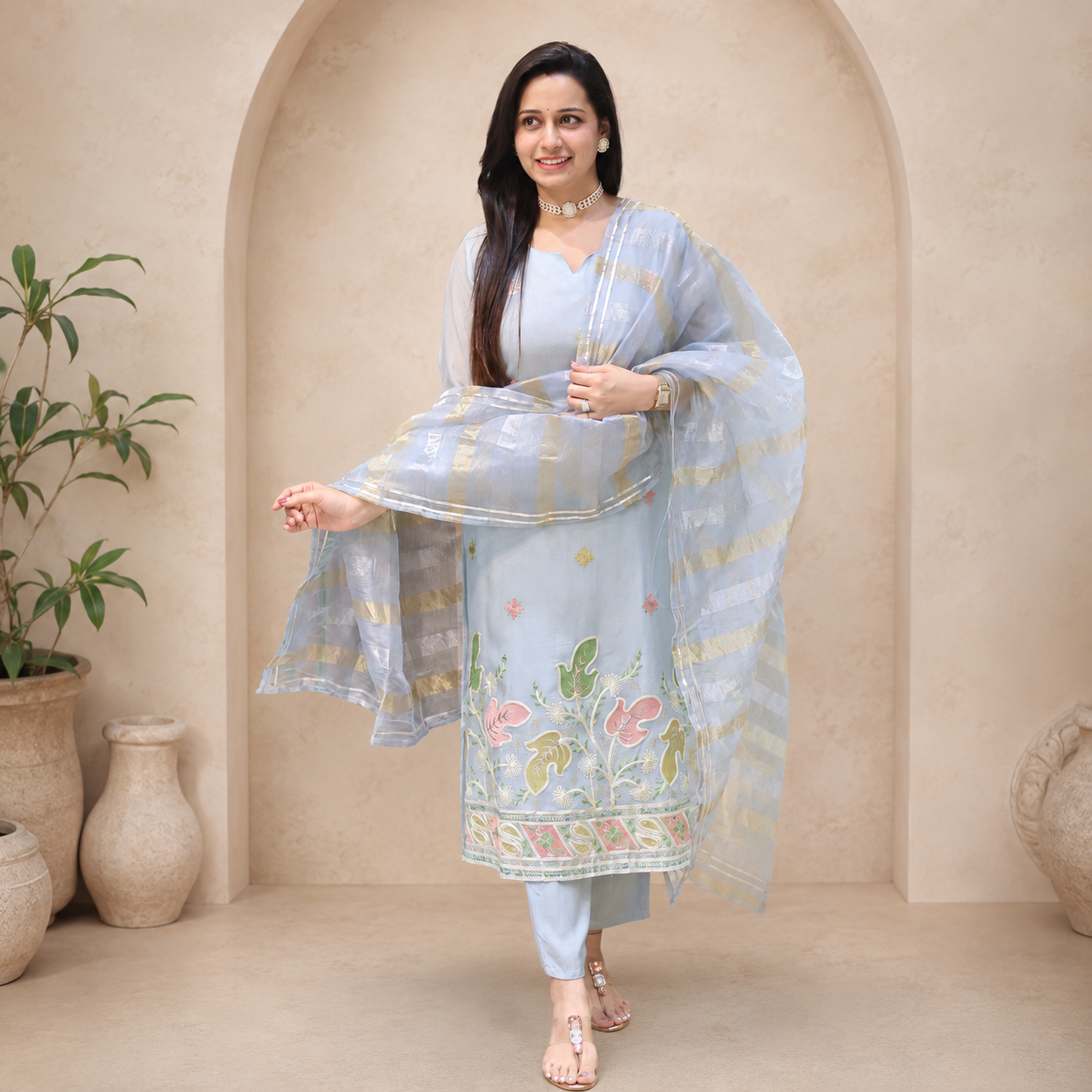 Soft Premium Tissue Kurta Set with gotta Patti detailing