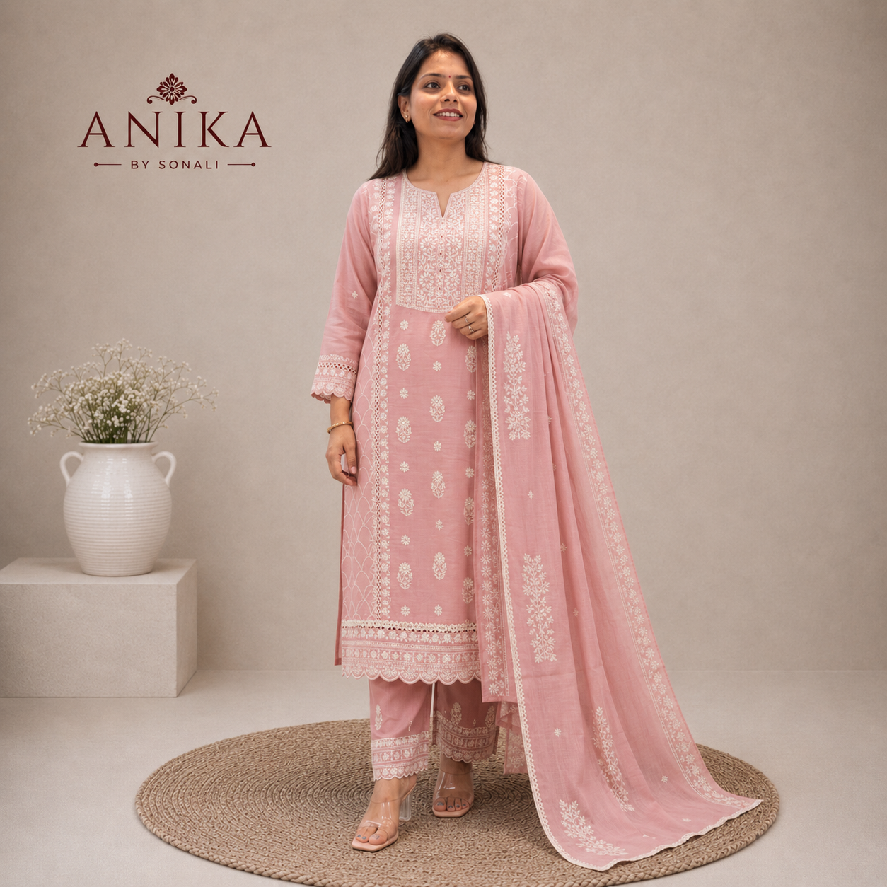 Luxurious Chanderi Fabric Chikankari kurta Set