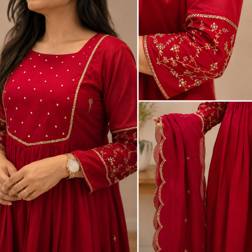 Mal Chanderi Handwork Kurta Set