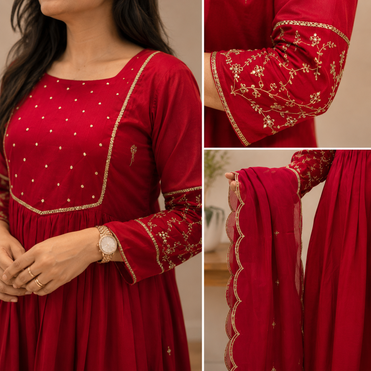 Mal Chanderi Handwork Kurta Set