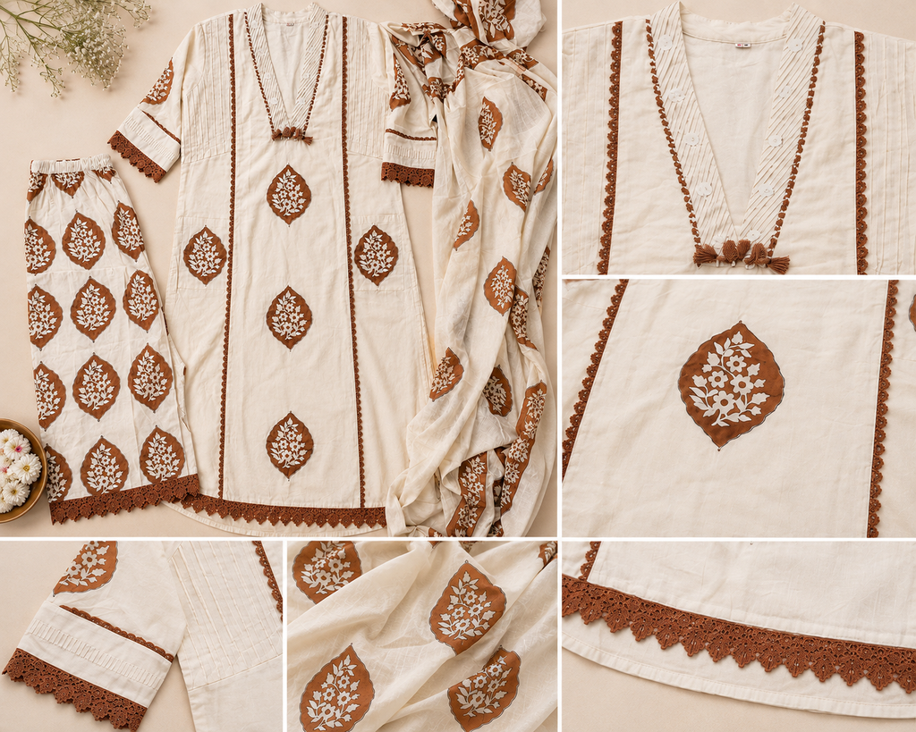Mal Cotton Kurta Set With Lace Work And Elegant Print