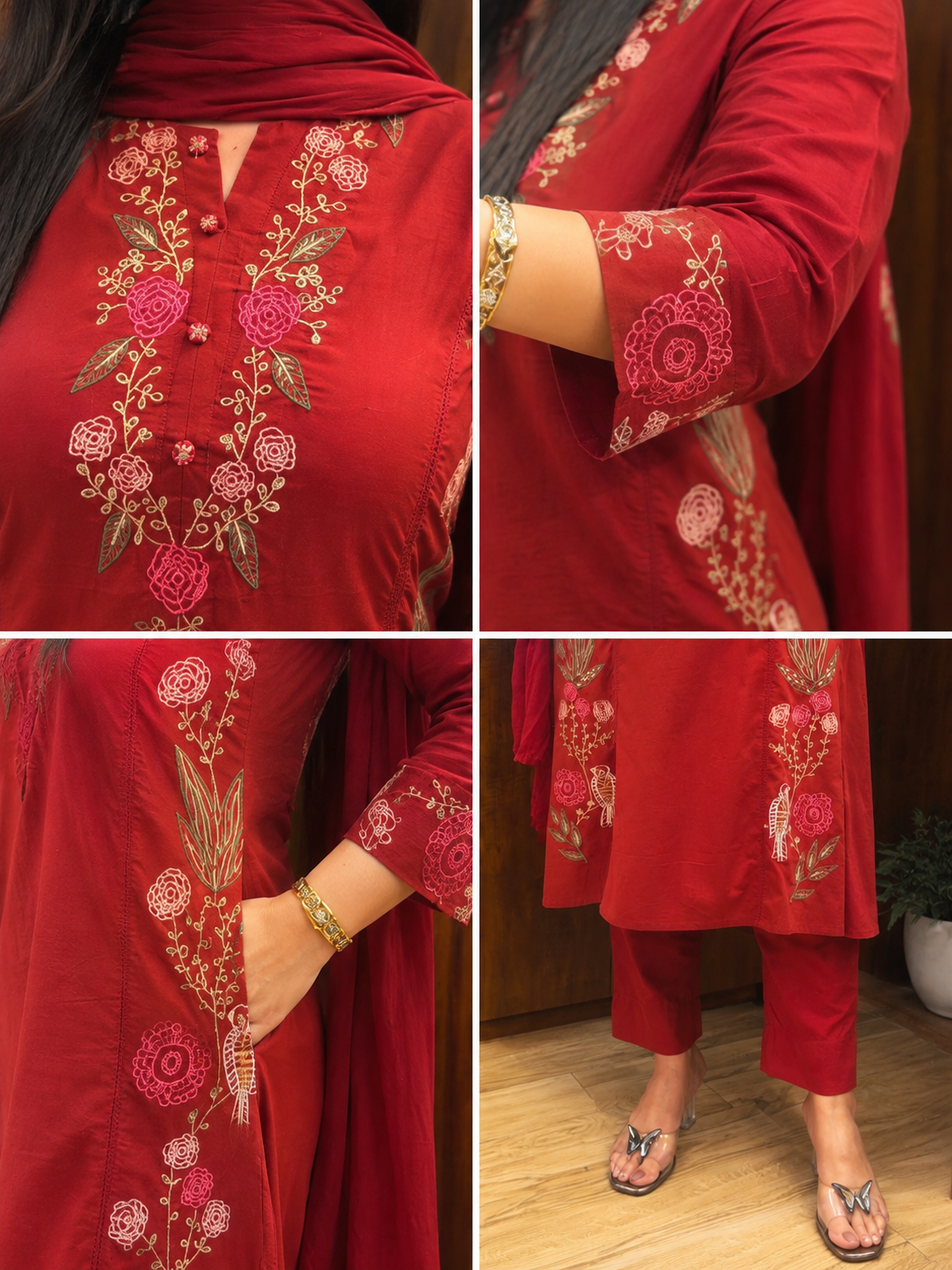 Pure Cotton Floral Embroidered Kurta Set