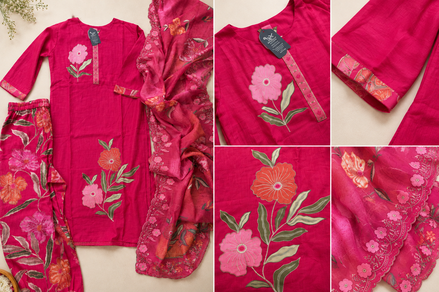 Premium Pink Floral Kurta Set