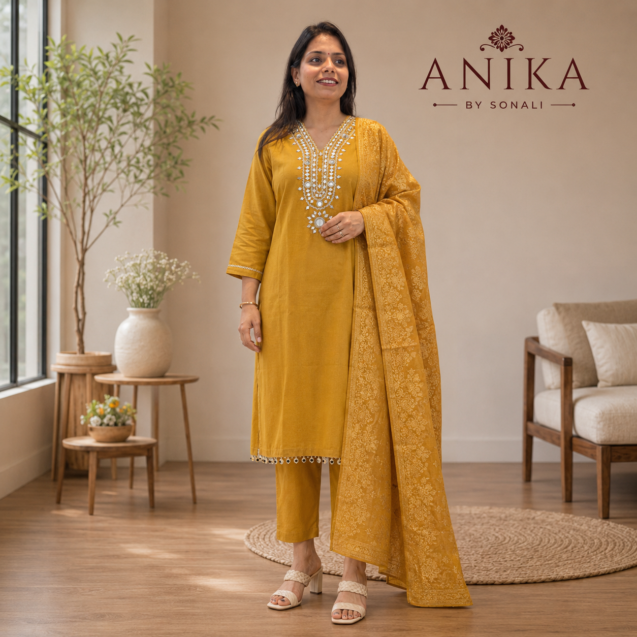 Tissue Shimmer with Mirror Work Kurta Set