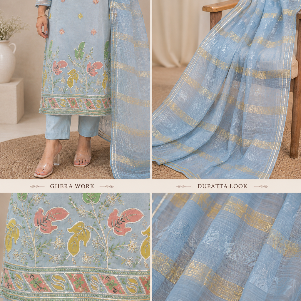 Soft Premium Tissue Kurta Set with gotta Patti detailing