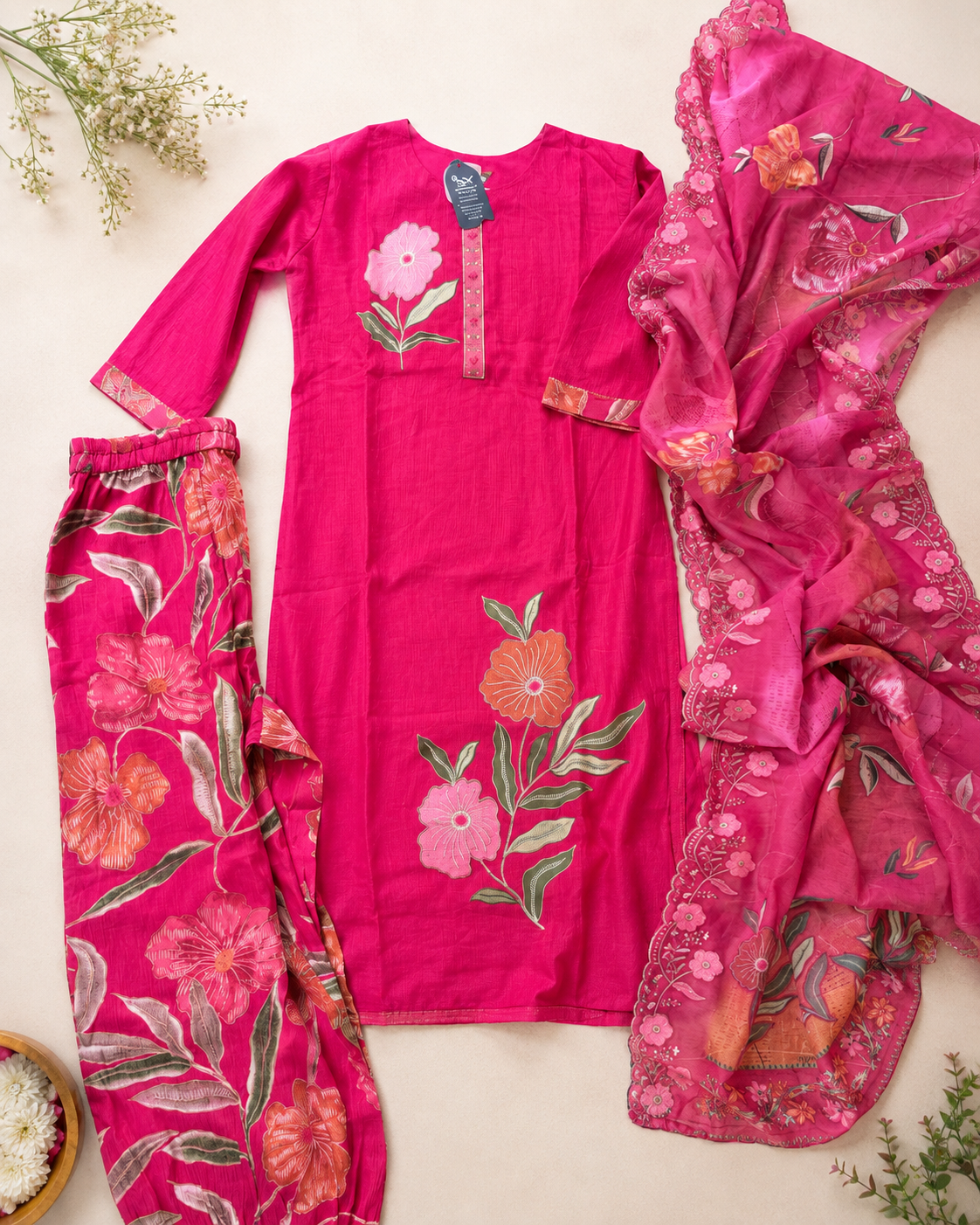 Premium Pink Floral Kurta Set