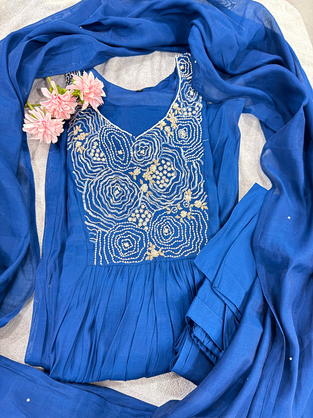 Mal Chanderi Kurta Set With Handwork