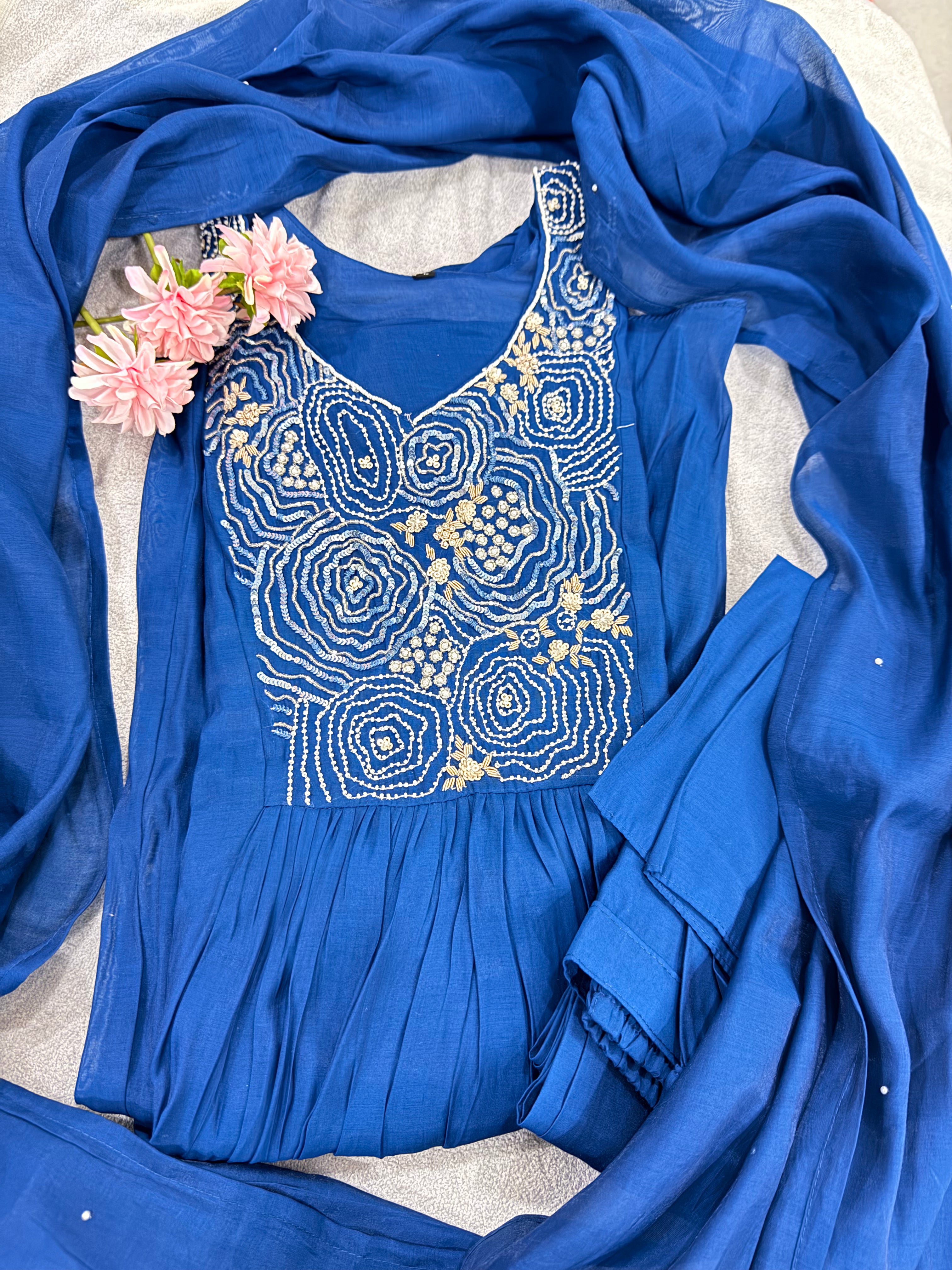 Mal Chanderi Kurta Set With Handwork