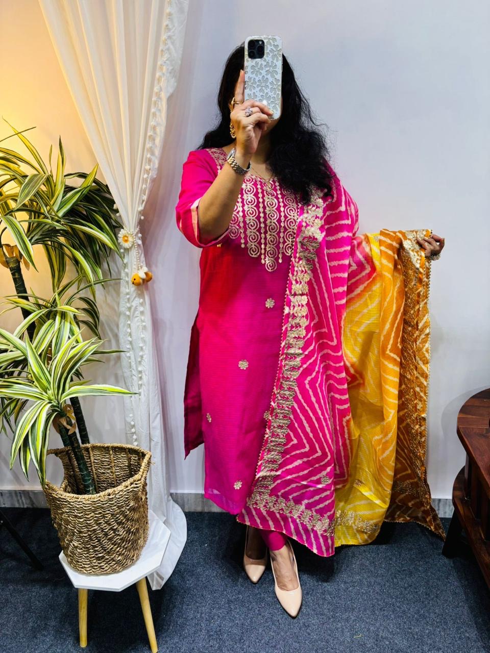 Kota Doriya Kurta Set with gotta Patti detailing