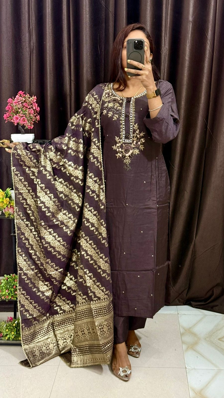 Dola Silk with handwork Kurta Set