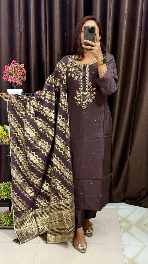 Dola Silk with handwork Kurta Set