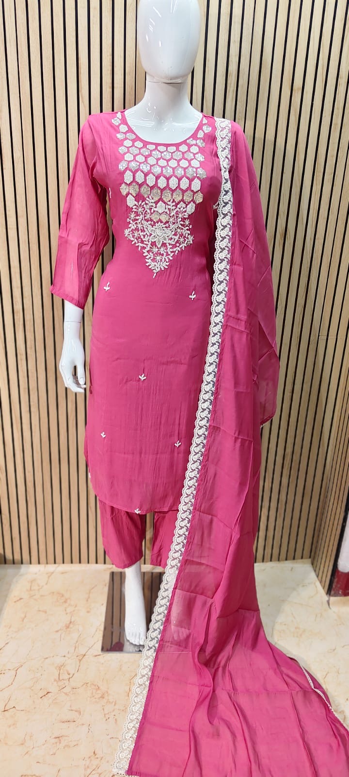 Mal Chanderi Kurta Set with Moti and sequin work