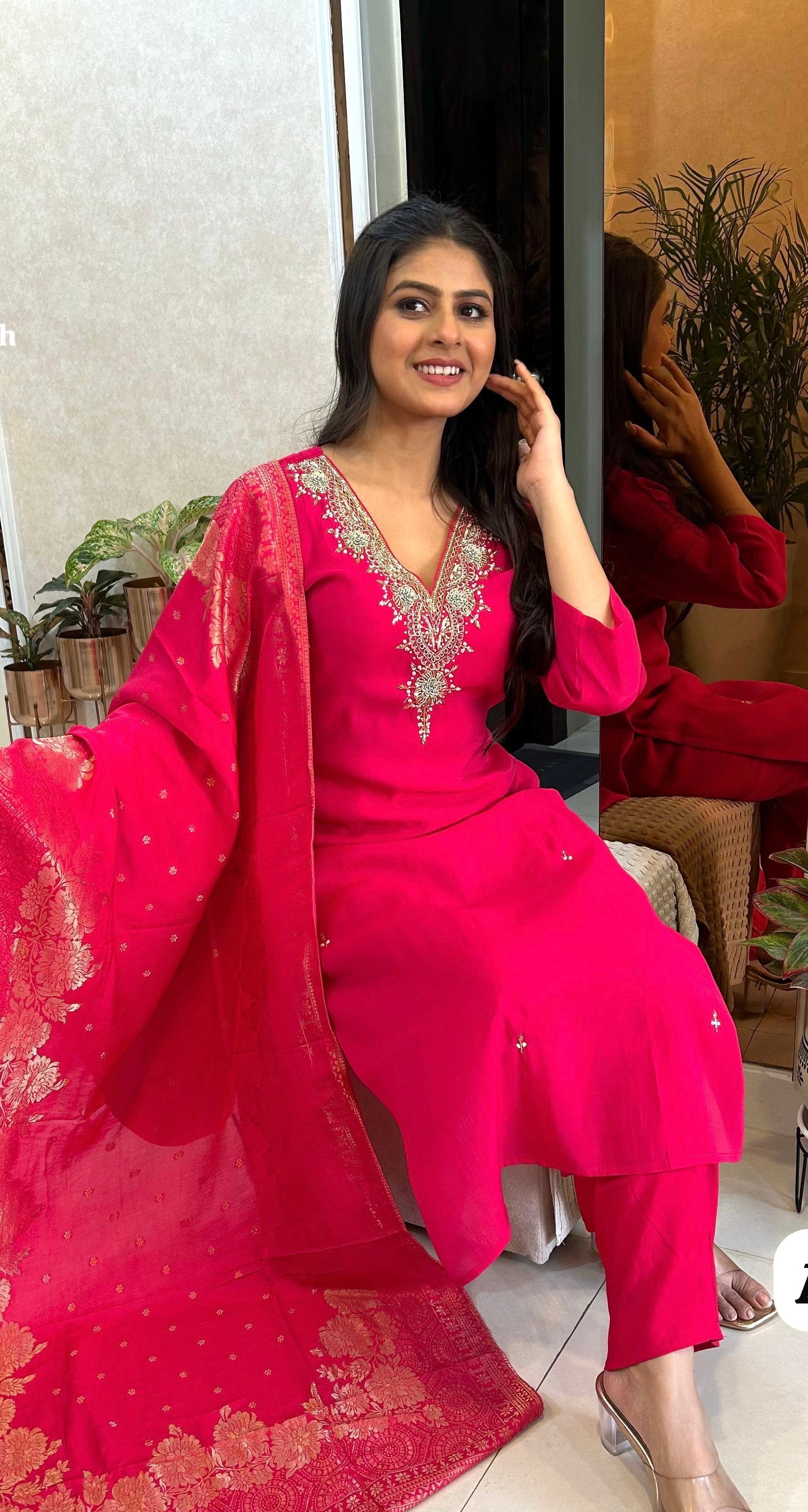Mal Chanderi Kurta with handwork